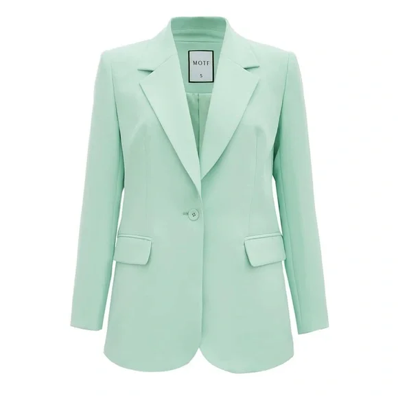 MOTF SHEIN STRUCTURED SINGLE BUTTON BLAZER Mint Green Size XS NWT - Picture 2 of 12